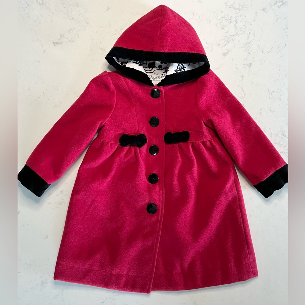 Polly Flinders Toddler Hooded Dress Coat, Berry Red and Black, 24 months